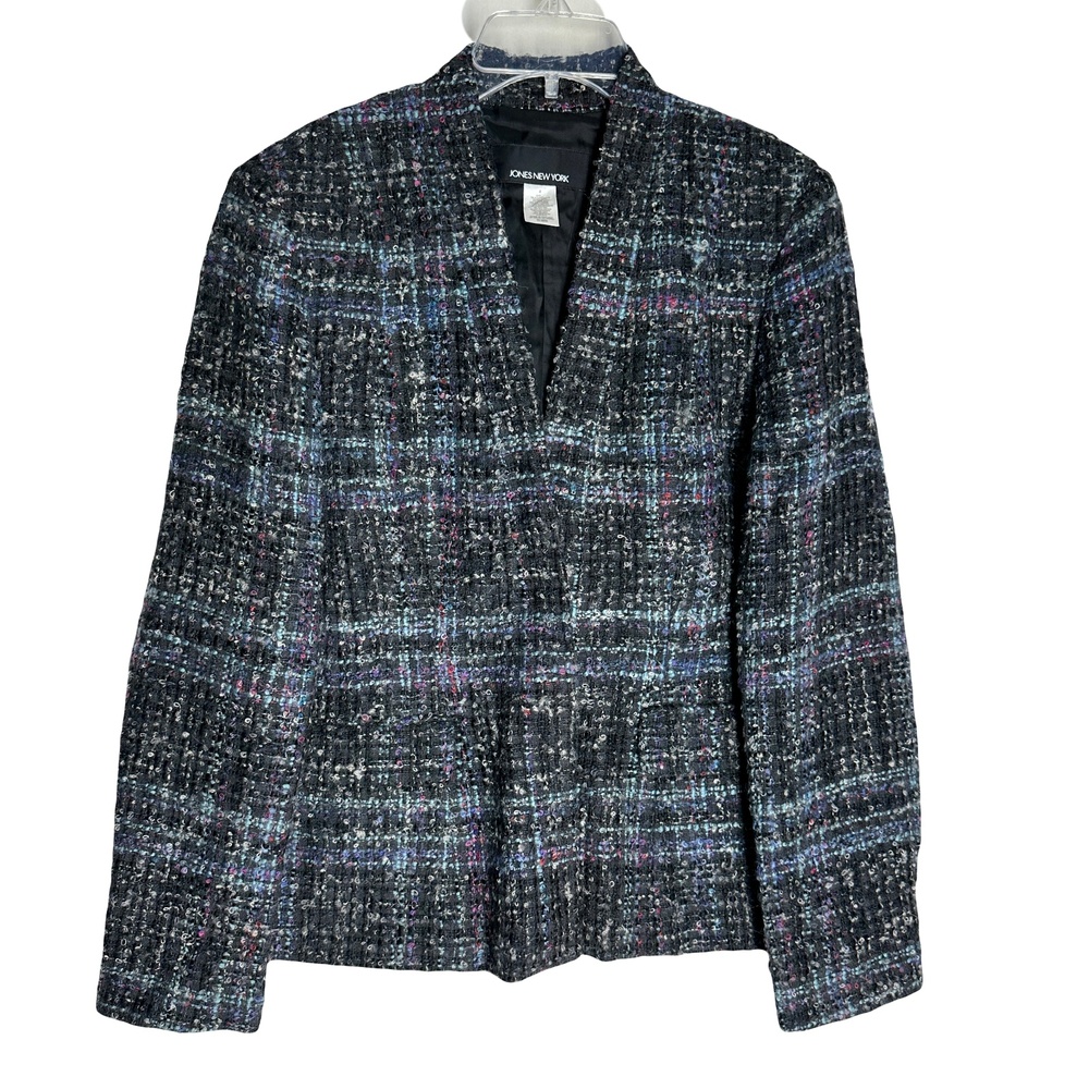 Jones New York Virgin Wool Blend Tweed Blazer Size 4 Multicolor Lined Pockets